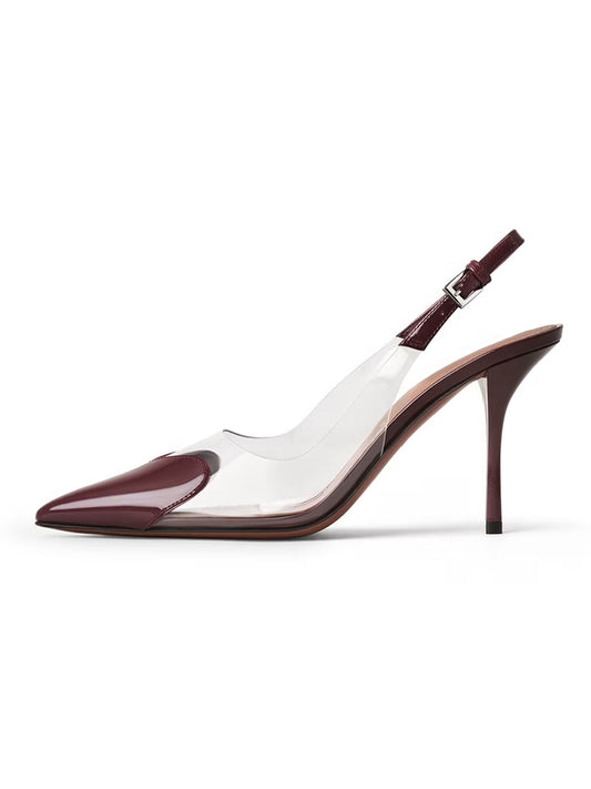 Patent Green And TPU Transparent Film Pointed-Toe Slingback High Heels