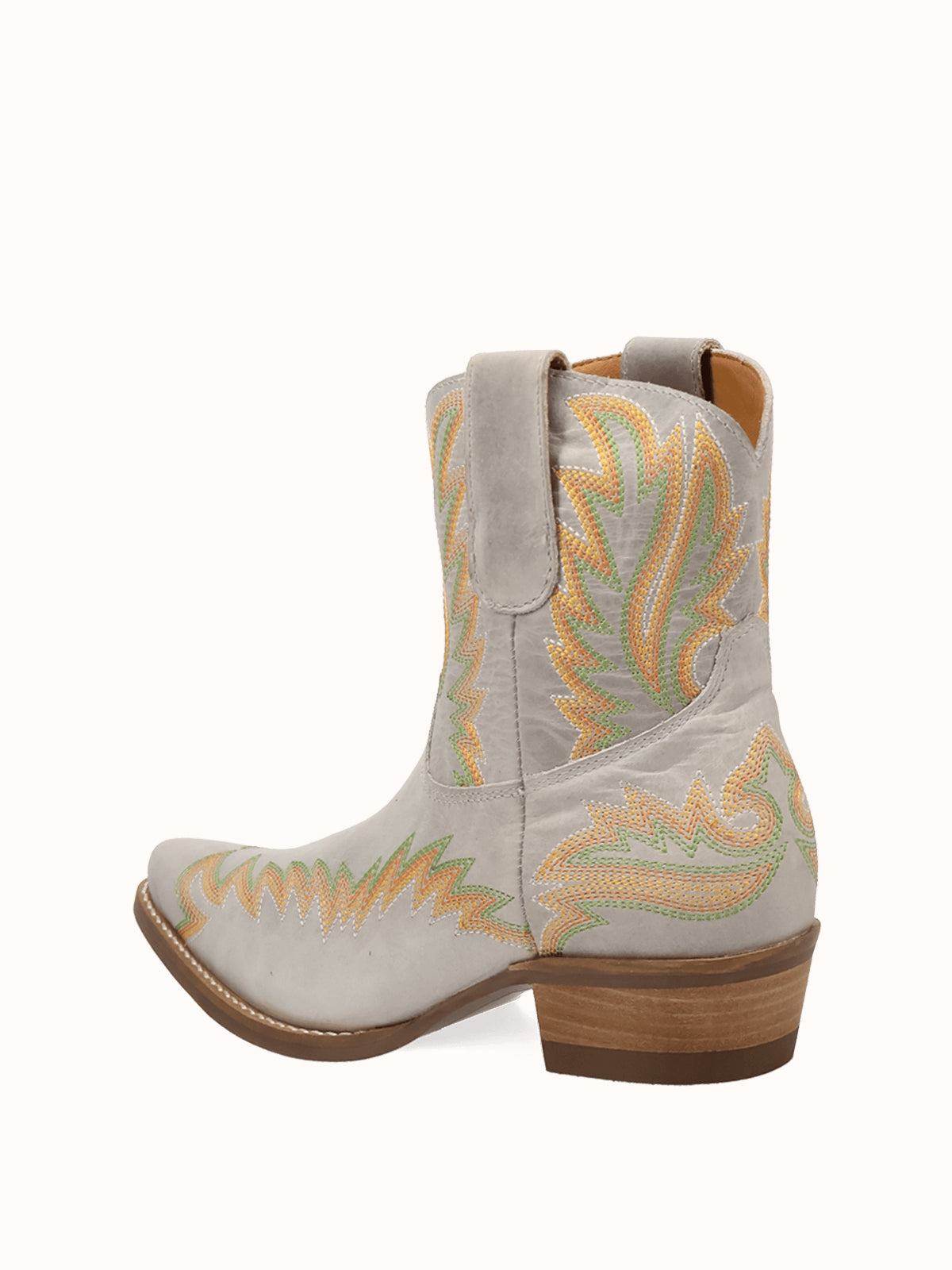 Bone Snip-Toe Chic Flame Embroidery Sleek Ankle Cowgirl Boots