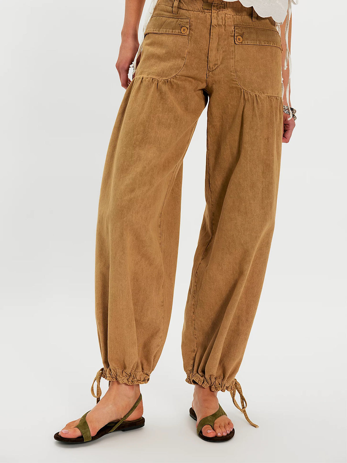 Olive Green Faux Suede Round-Toe Toe-Loop Design Slingback Flats