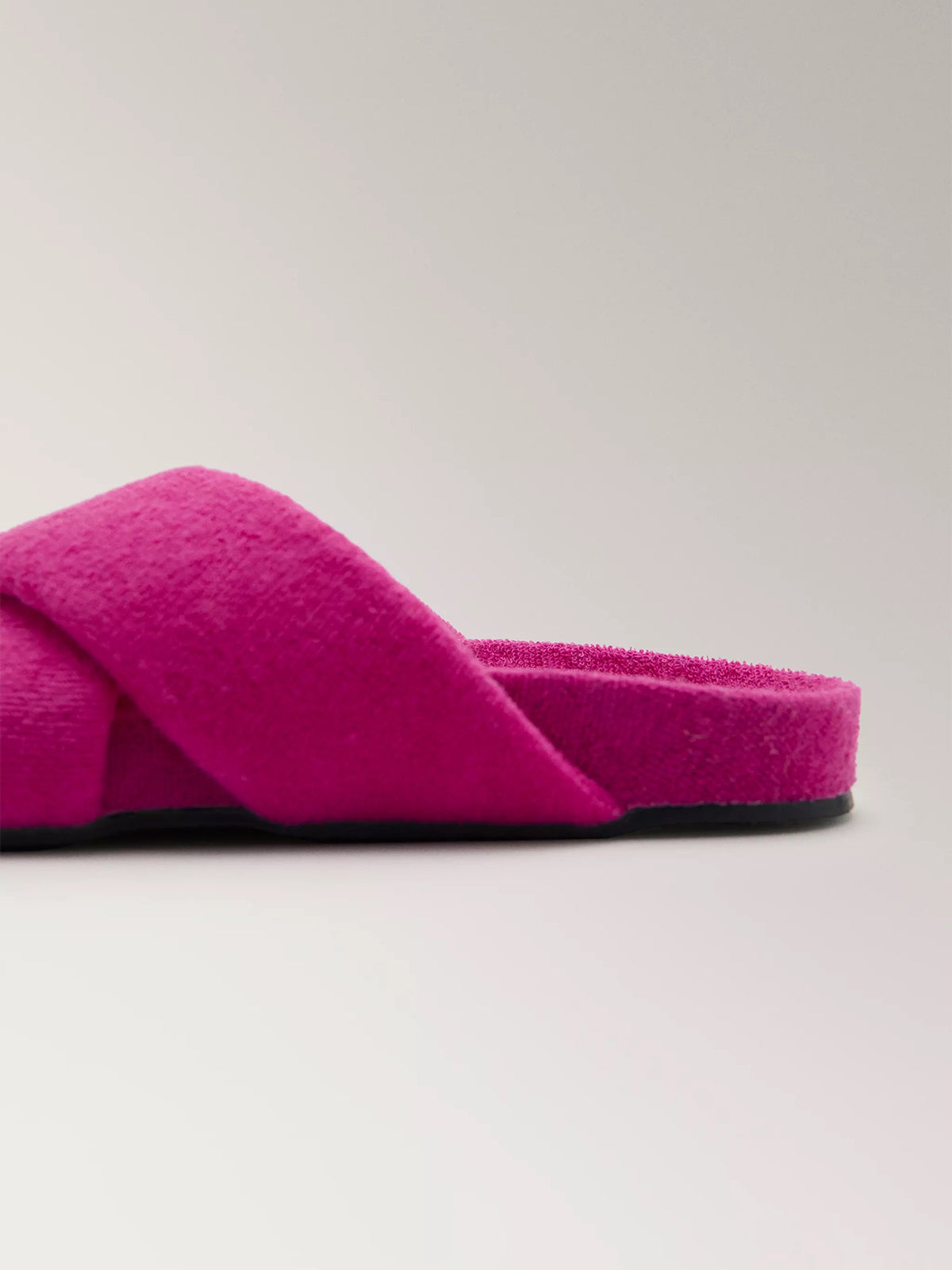 Fuchsia Plush Fabric Square-Toe Crossed Straps Backless Flats