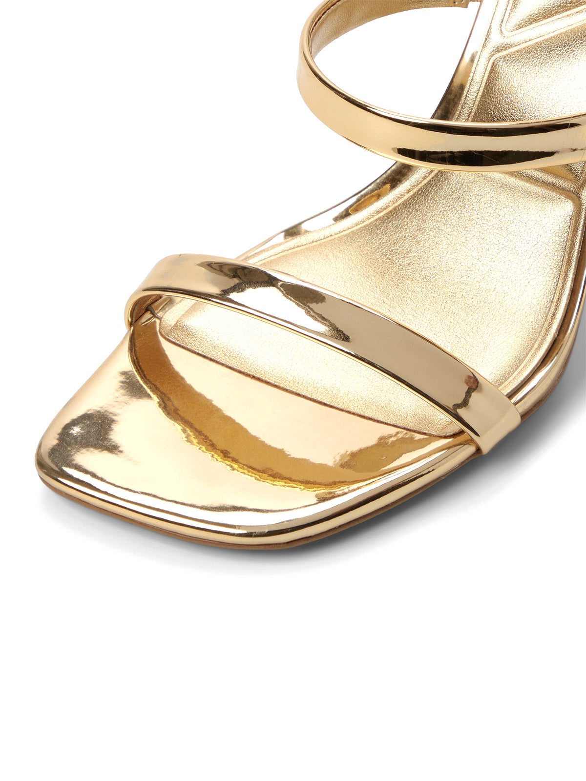 Metallic Gold Open Square-Toe Double Straps High Heels
