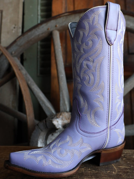 Purple Snip-Toe Classic Embroidery Western Mid Calf Cowgirl Boots