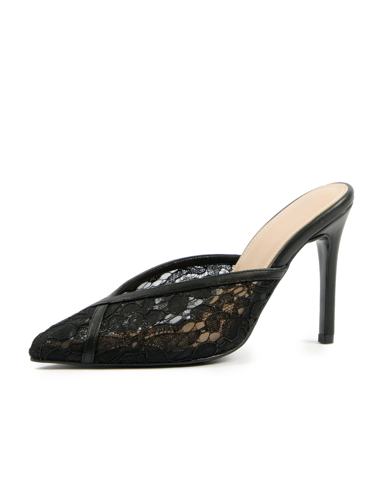 Black Lace Mesh Pointed-Toe Classic Backless Chic Pumps High Heels