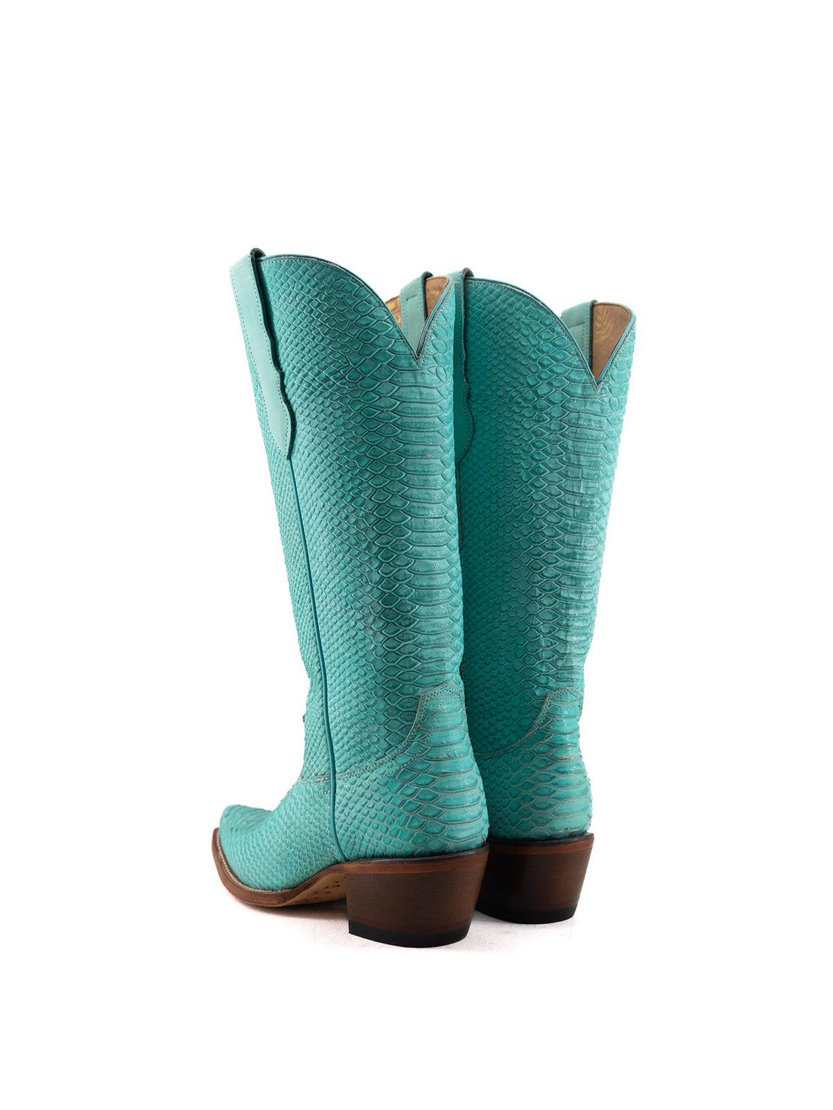 Turquoise Snakeskin Print Snip-Toe Half-Zip Knee High Cowgirl Boots