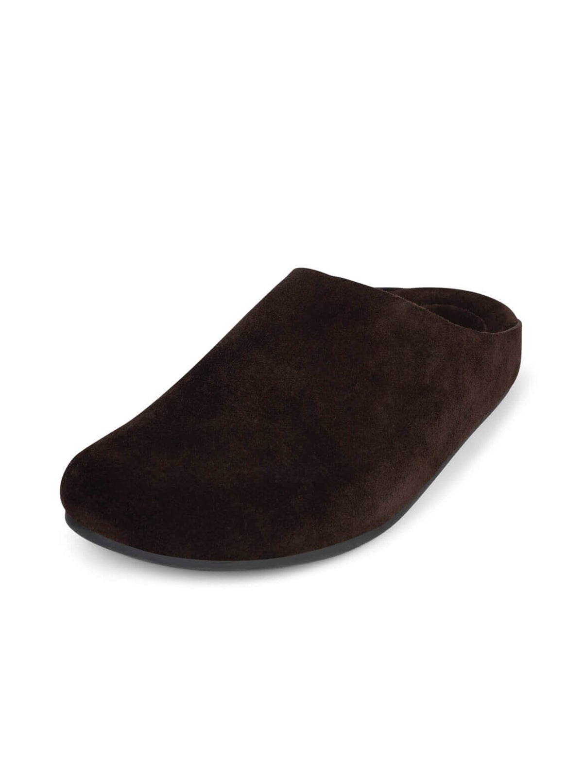 Coffee Faux Suede Square-Toe Slip-On Simple Backless Flats