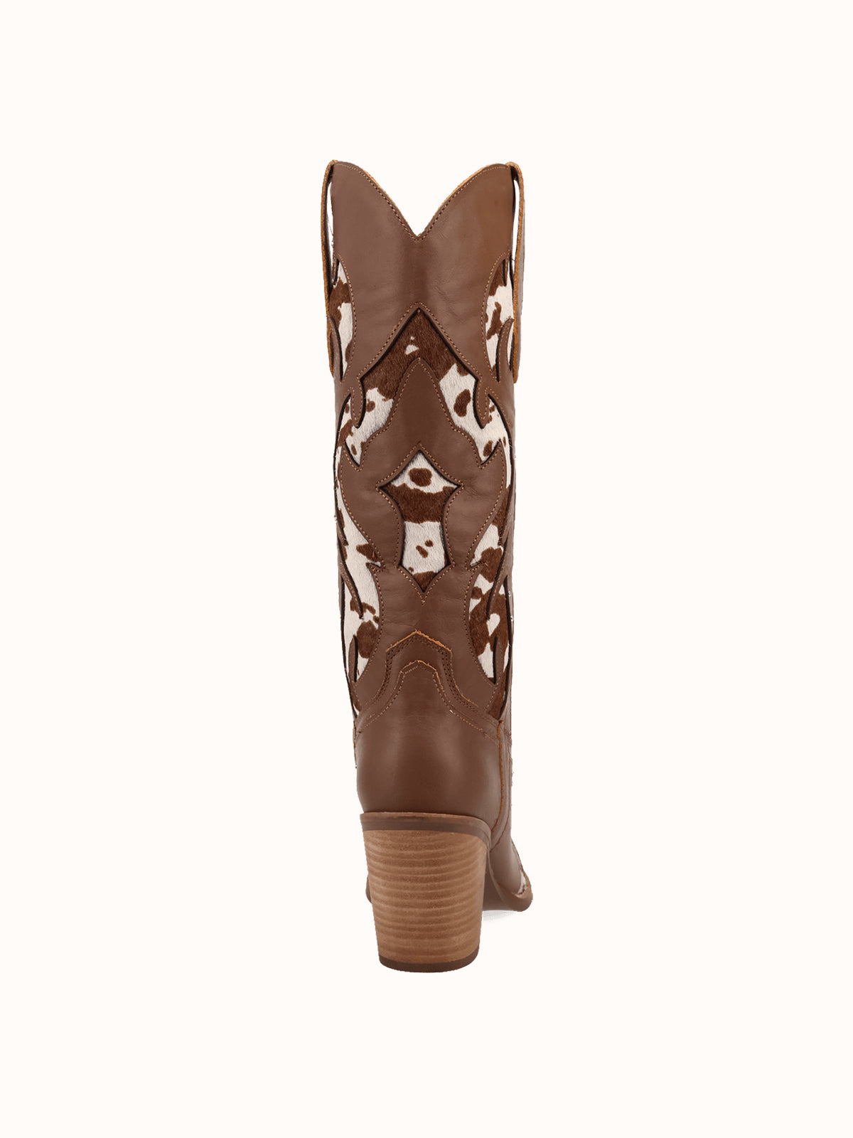 Contrast Brown And Cow Pattern Snip-Toe Mid Calf Cowgirl Boots