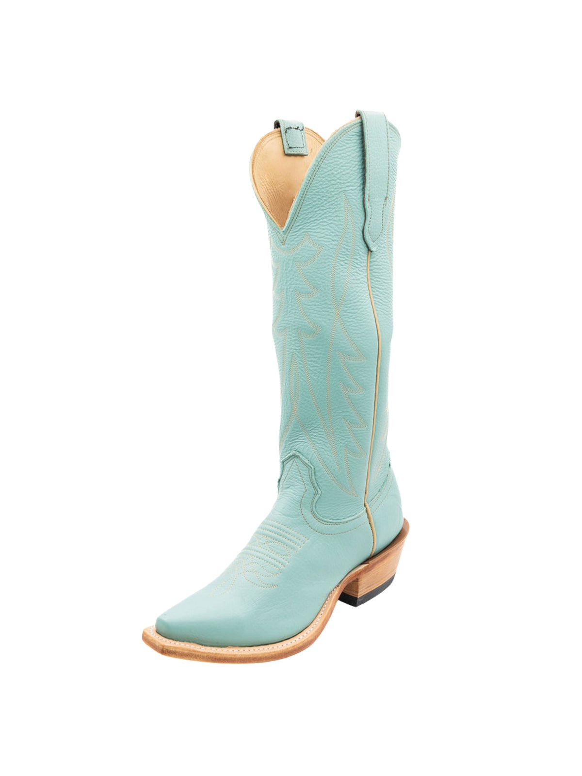 Green Snip-Toe Classic Embroidery Sleek Mid Calf Cowgirl Boots