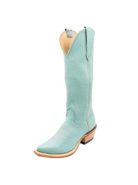 Green Snip-Toe Classic Embroidery Sleek Mid Calf Cowgirl Boots