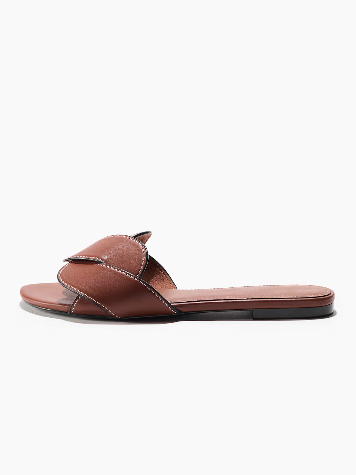Brown Square-Toe Braided Strap Flats Sandals