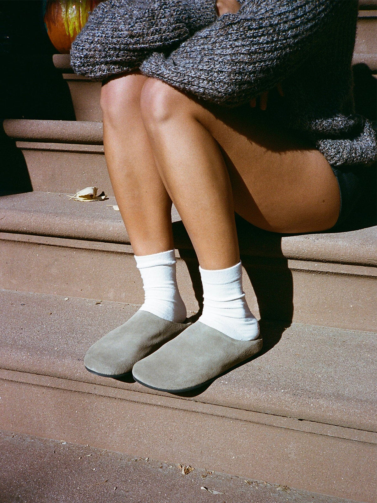 Khaki Faux Suede Square-Toe Slip-On Simple Backless Flats