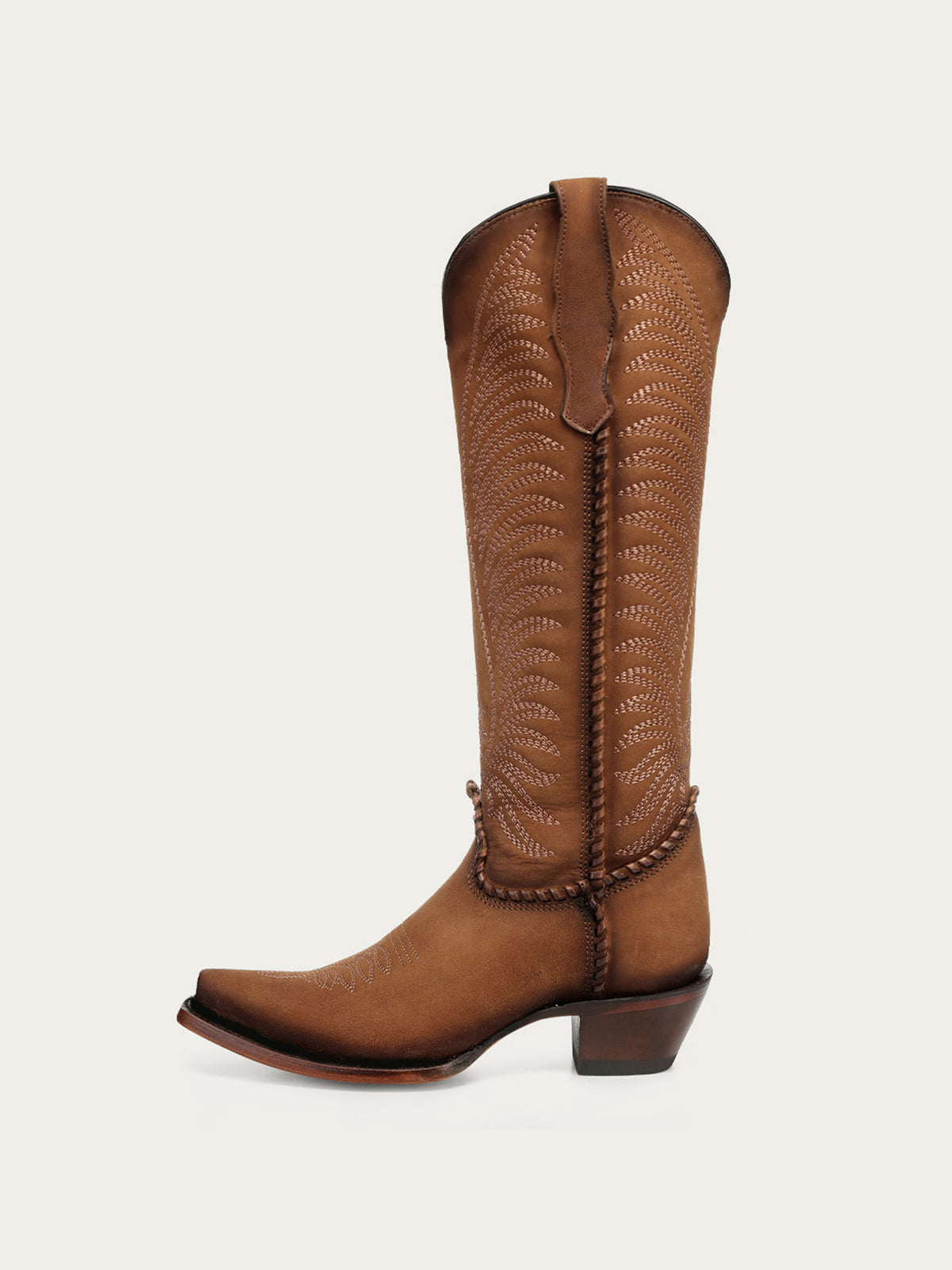 Chic Wings Embroidery Snip-Toe Full-Zip Knee High Cowgirl Boots - Tan