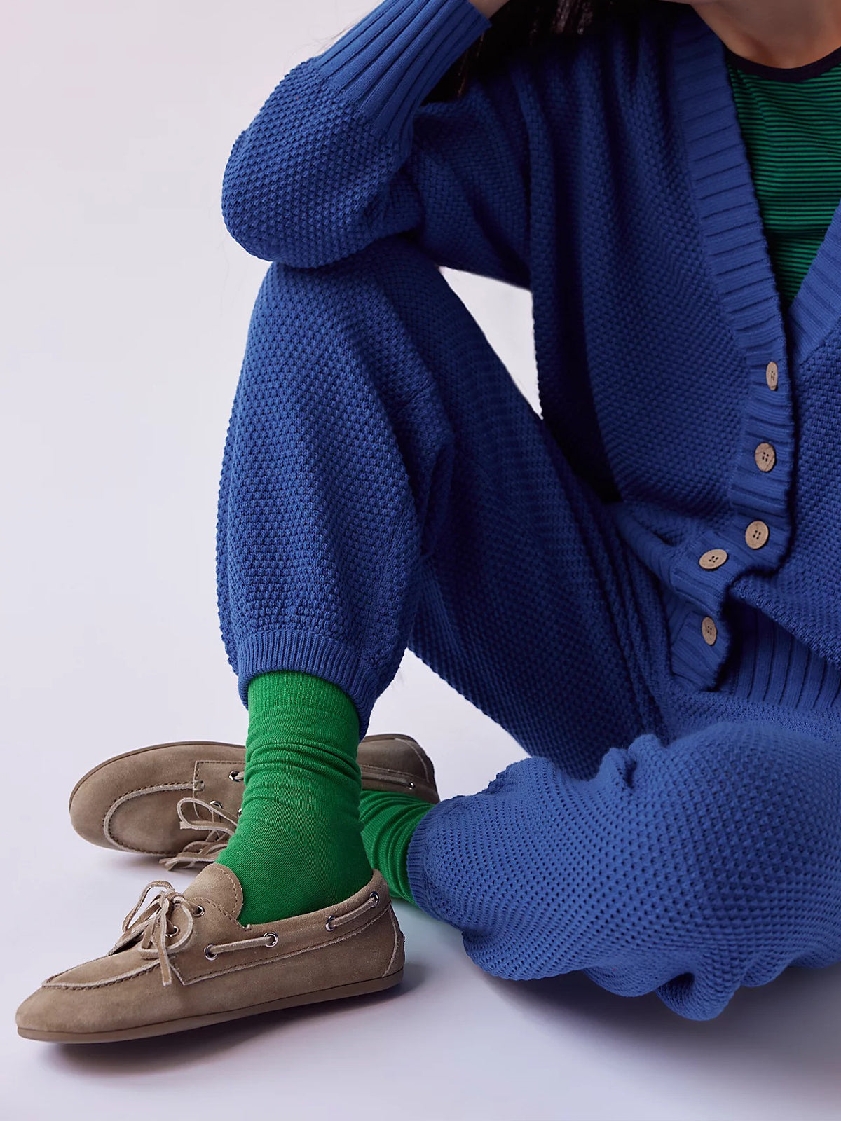 Olive Green Faux Suede Round-Toe Lace-Up Boat Shoes Flats