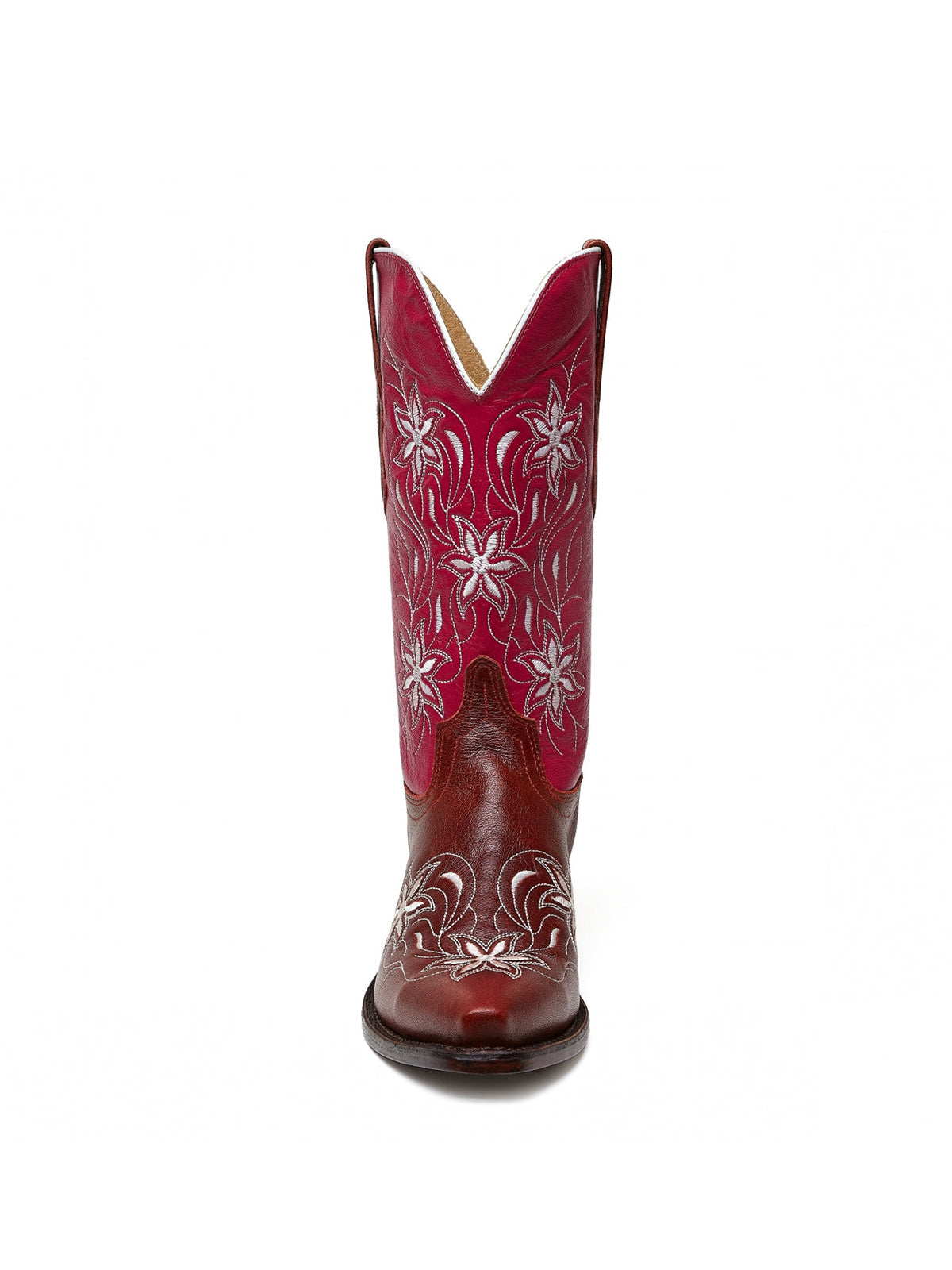 Burgundy Snip-Toe Floral Embroidery Mid Calf Cowgirl Boots