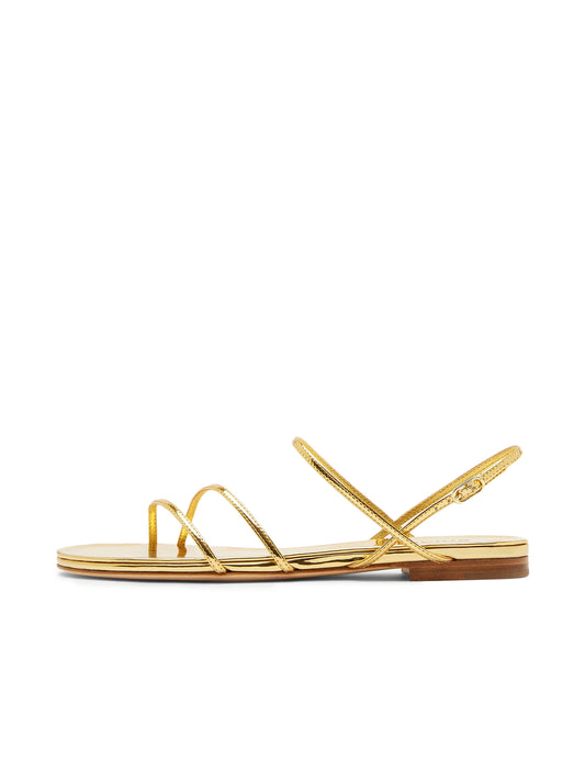 Metallic Gold Round-Toe Classic Strappy Flat Sandals