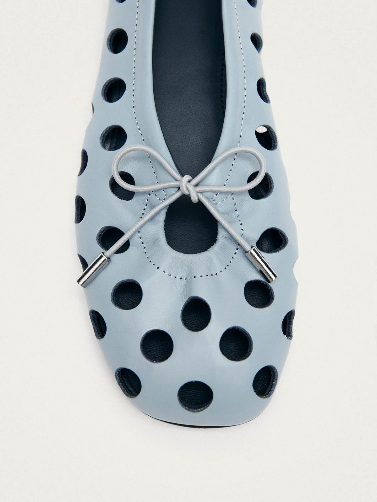 Blue Square-Toe Cut Out And Front Bow Chic Ballet Flats