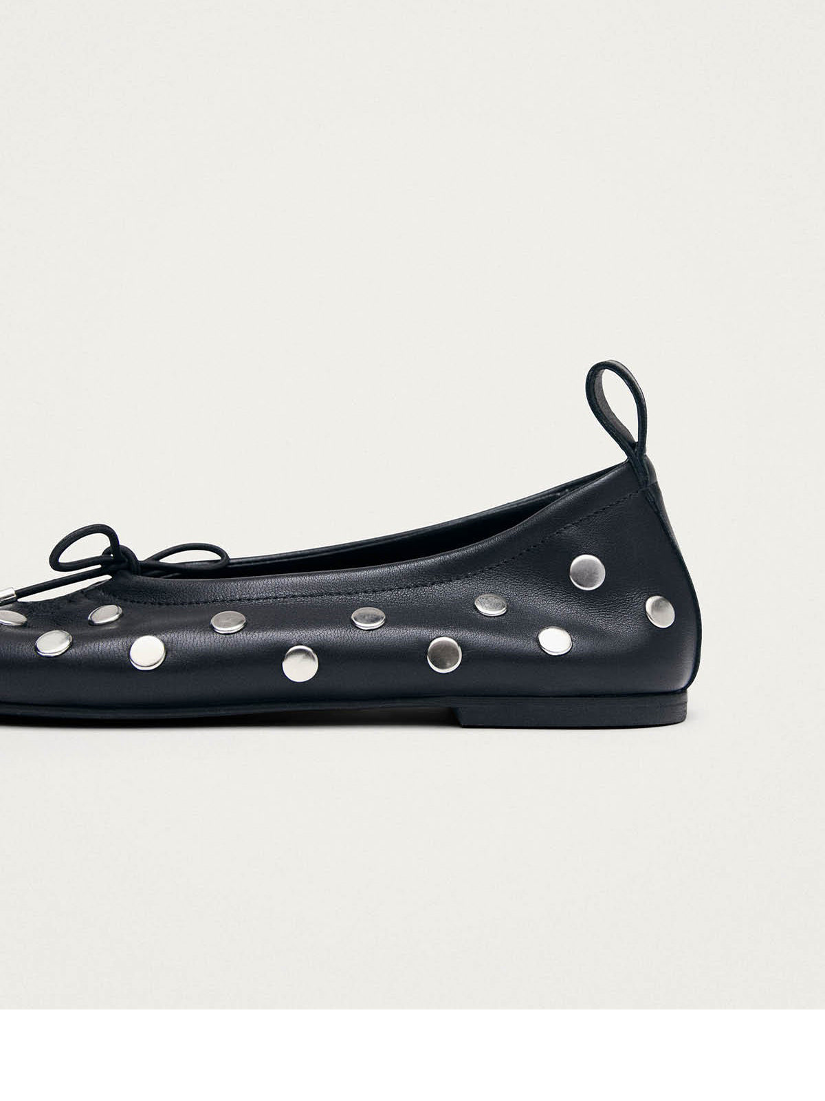 Black Square-Toe Full Studs And Front Bow Chic Ballet Flats