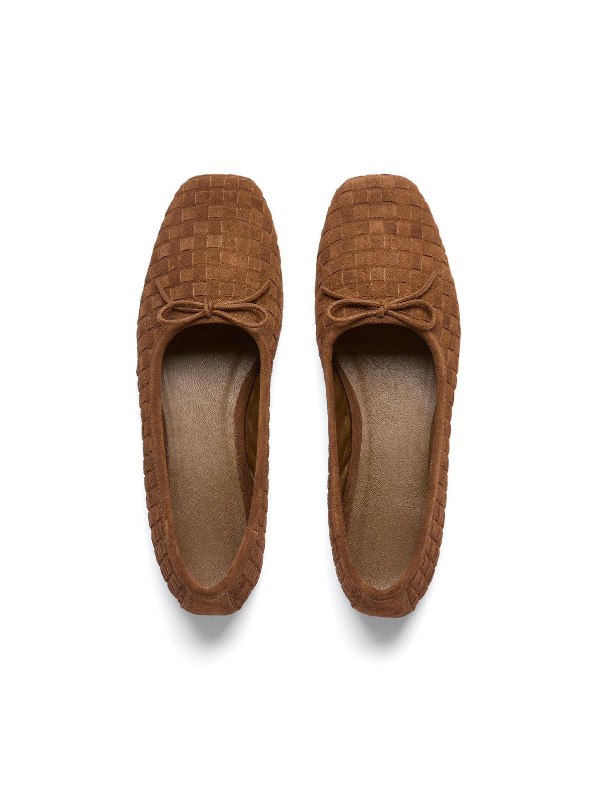 Coffee Faux Suede Woven Square-Toe Front Bow Ballet Flats
