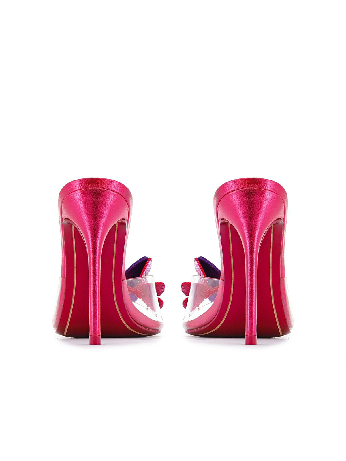 Pink Pointed-Toe Front Transparent TPU Film With Butterflies High Heels