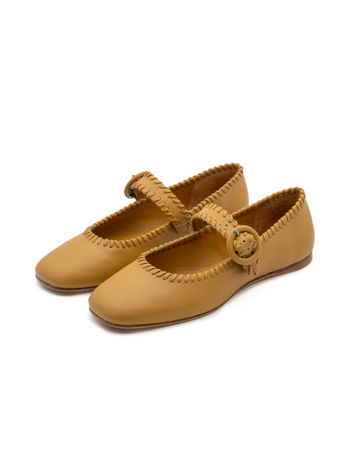 Ochre Square-Toe Chic Buckle Mary Jane Classic Flats