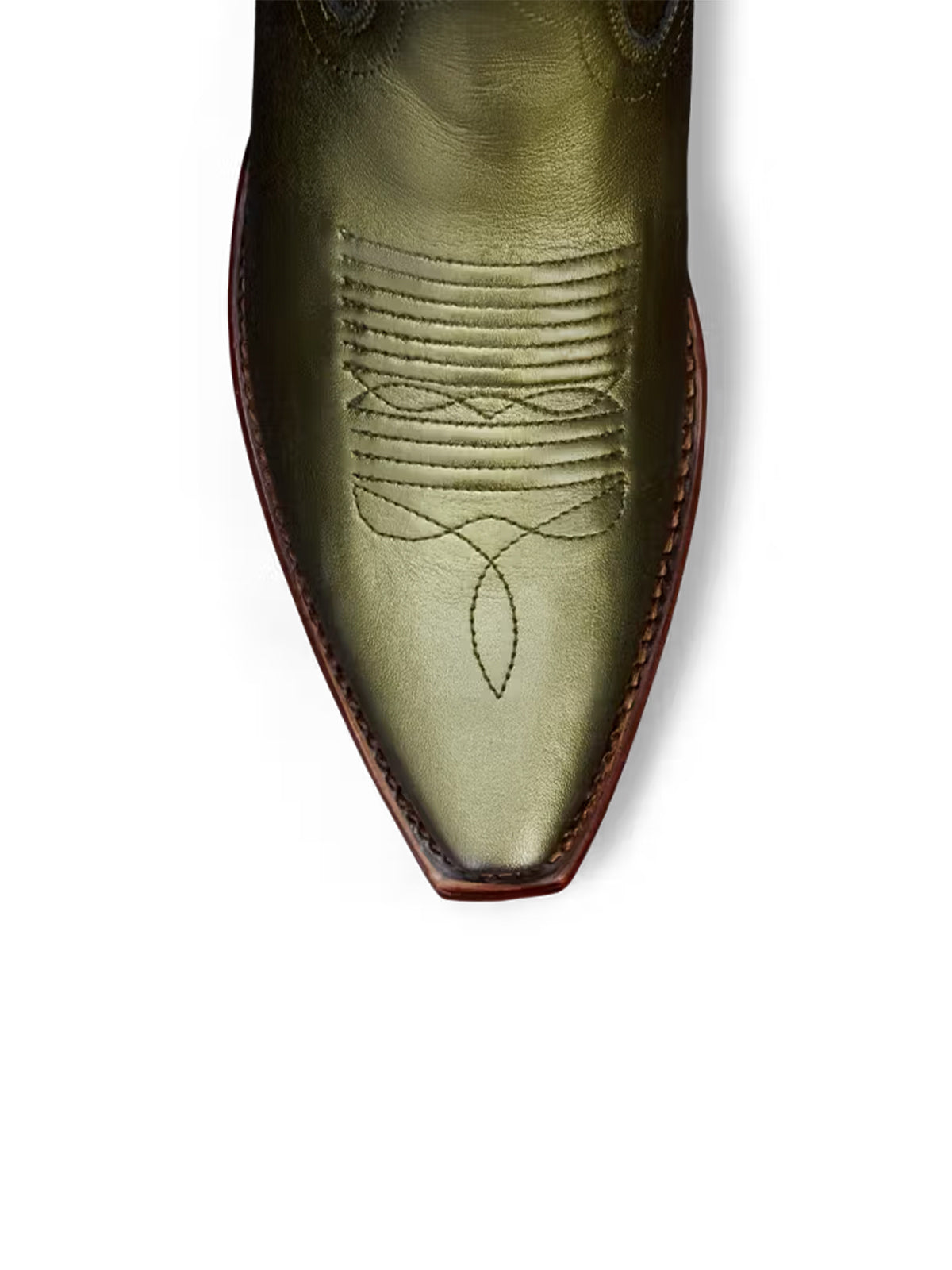 Retro Embroidery Snip-Toe Mid Calf Cowgirl Boots - Metallic Green