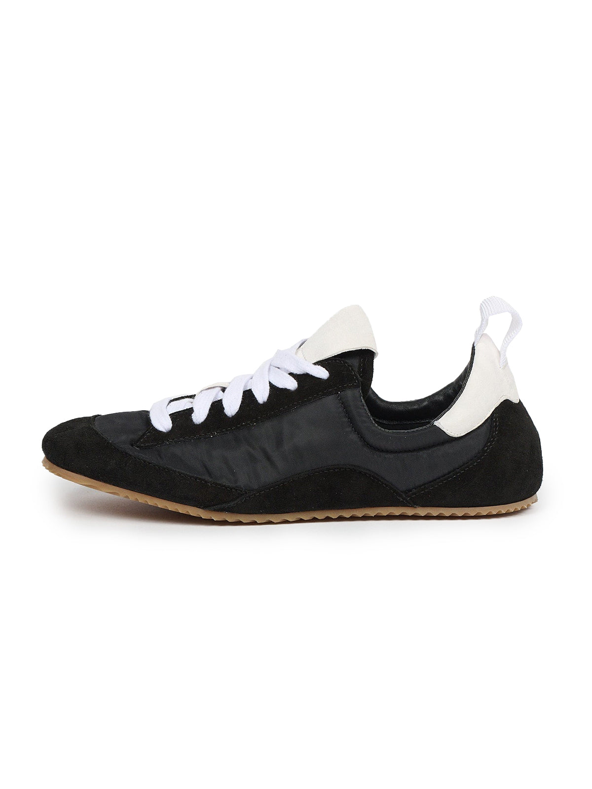 Cow Suede And Satin Round-Toe Lace-Up Chic Sneakers - Black