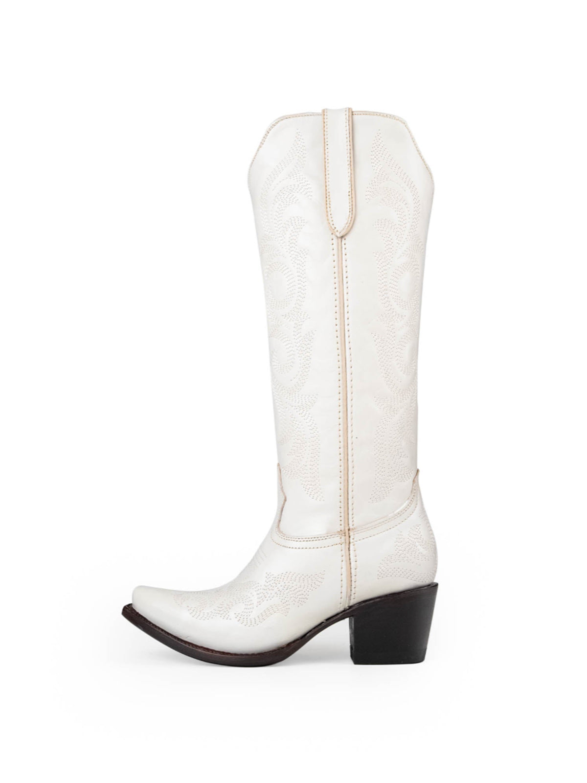 Snip-Toe Chic Embroidery Half-Zip Knee High Cowgirl Boots For Woman - White