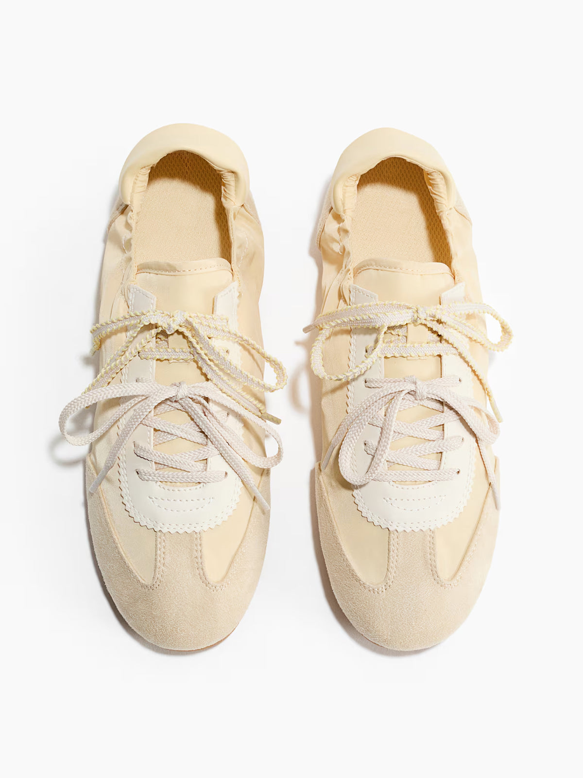 Light Yellow Round-Toe Front Lace-Up Flats Sneakers