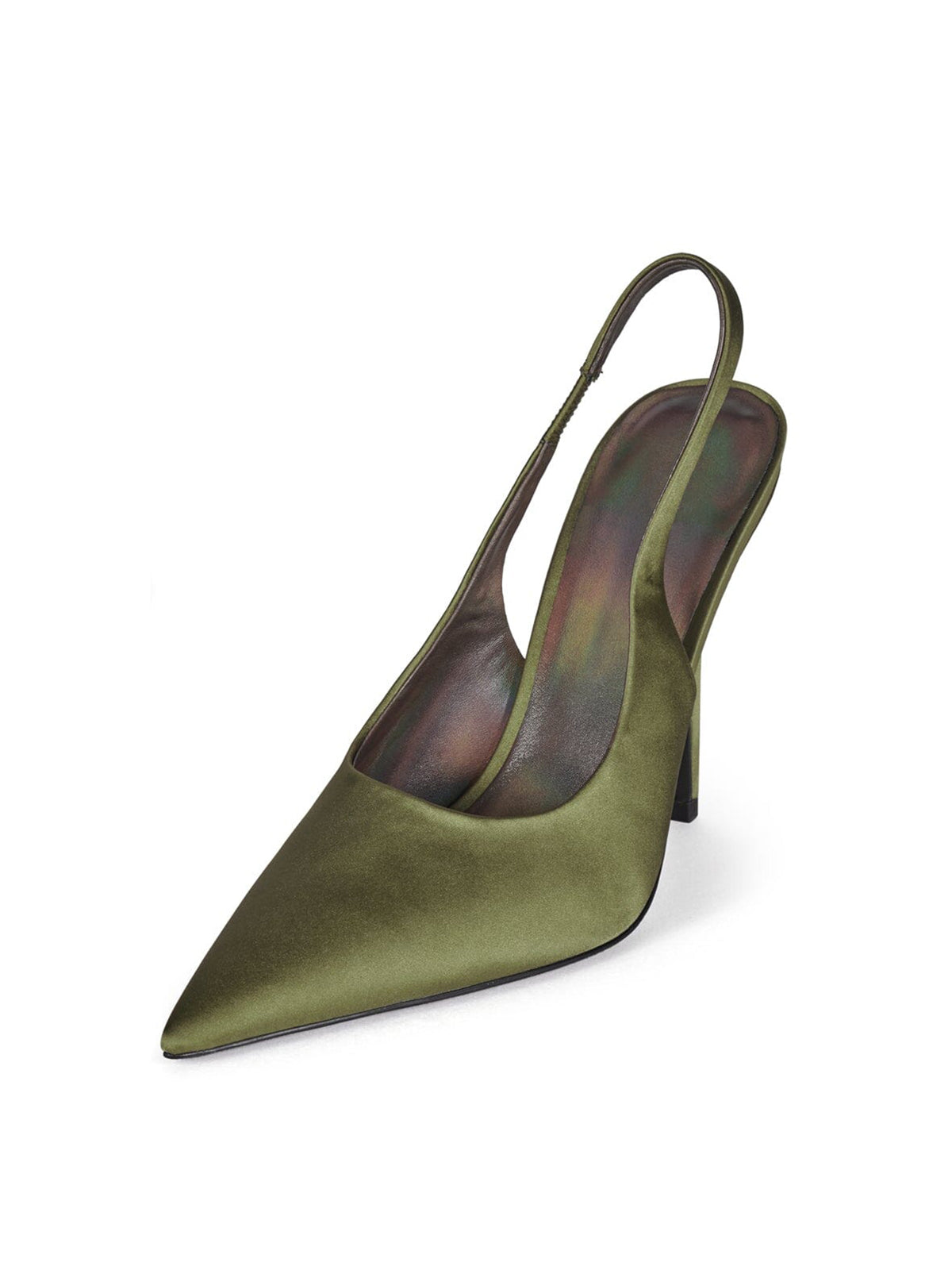 Olive Green Satin Pointed-Toe Slip-On Slingback Chic High Heels
