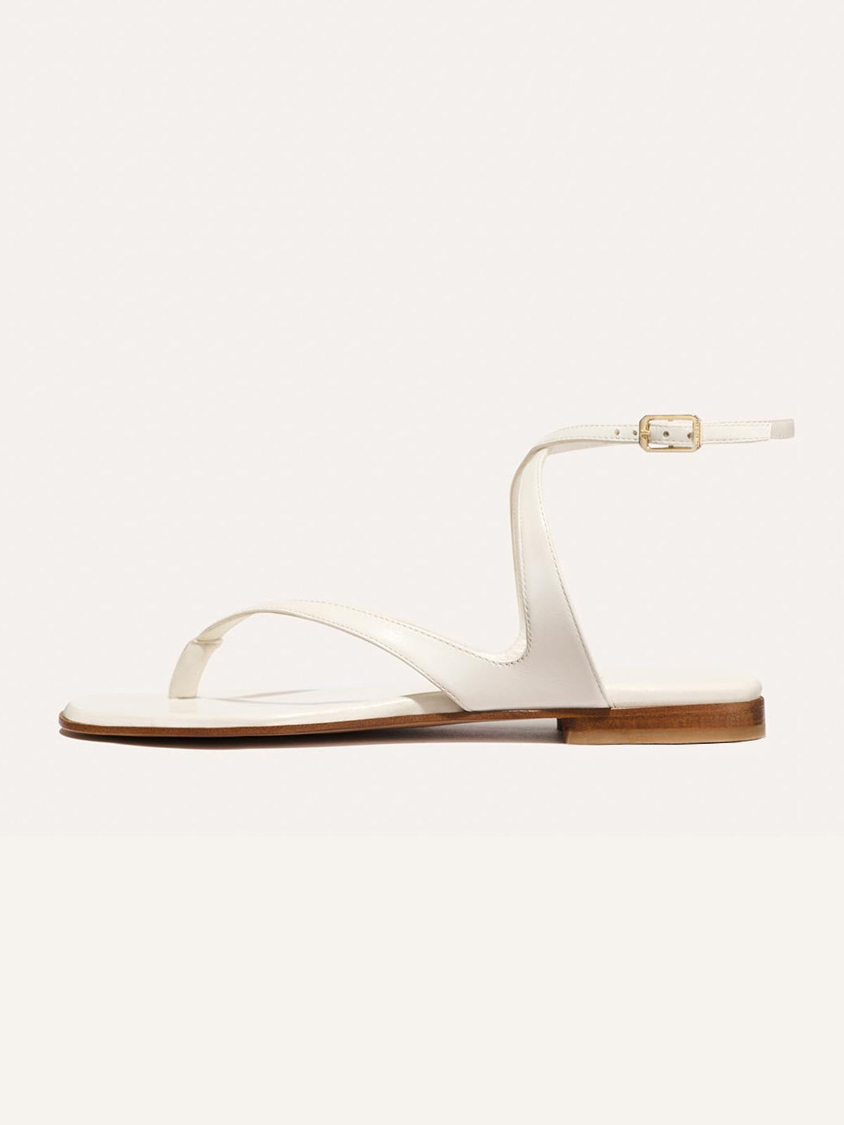 Ivory Square-Toe Strappy And Ankle Strap Chic Sandals Flats