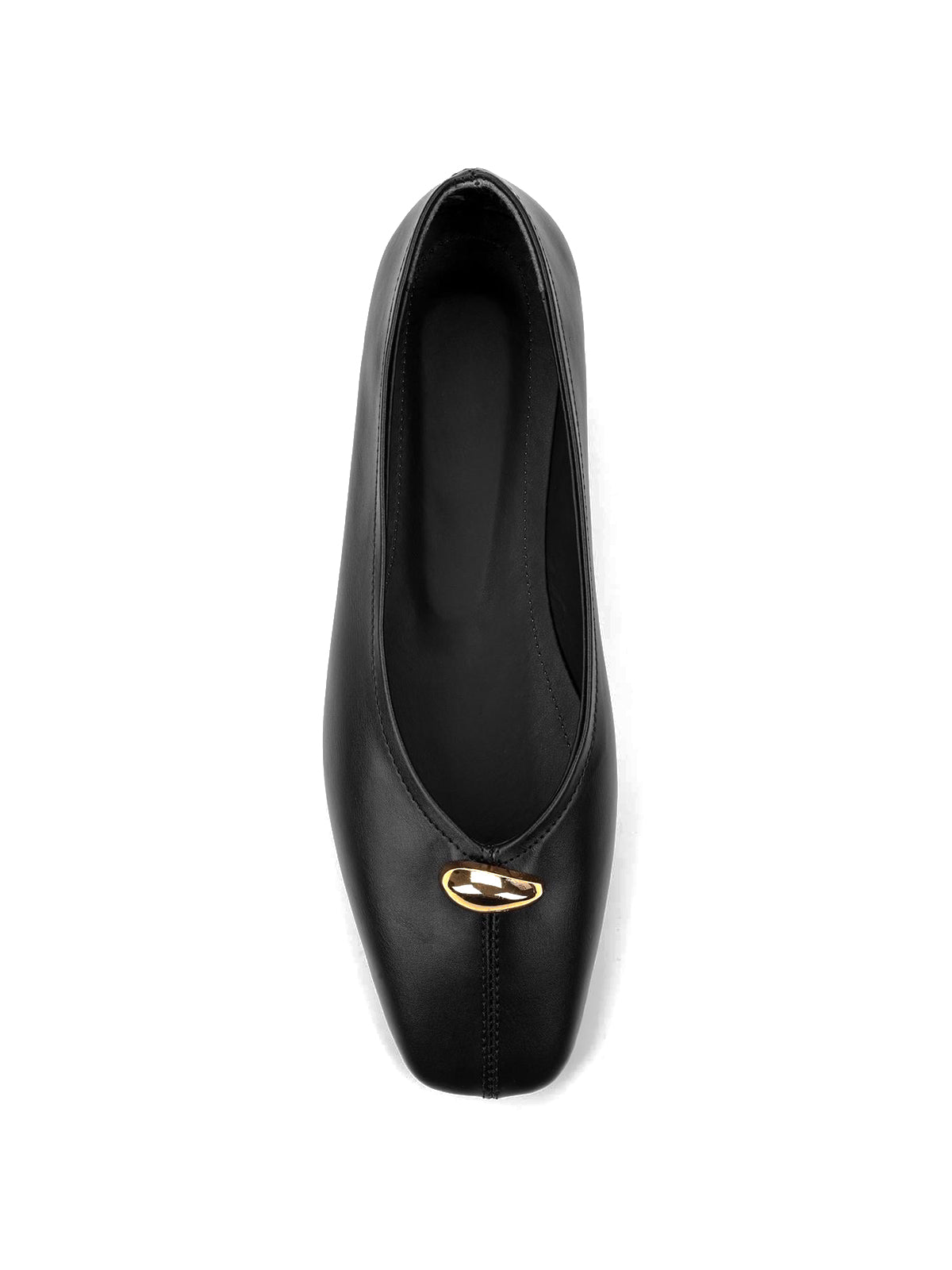 Black Square-Toe Front Gold Metal Detail Slip-On Flats