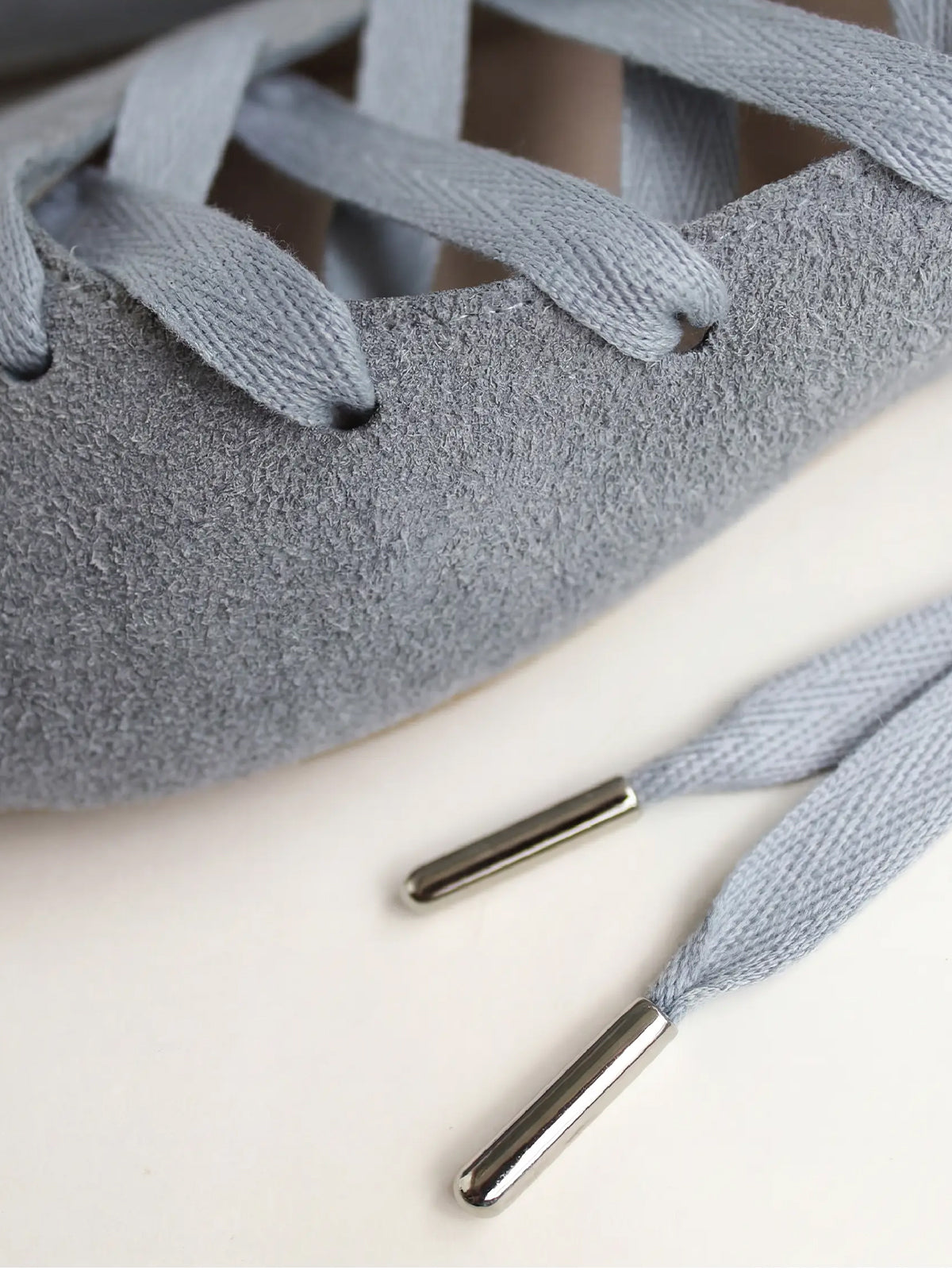 Gray Faux Suede Round-Toe Lace-Up Stylish Ballet Flats