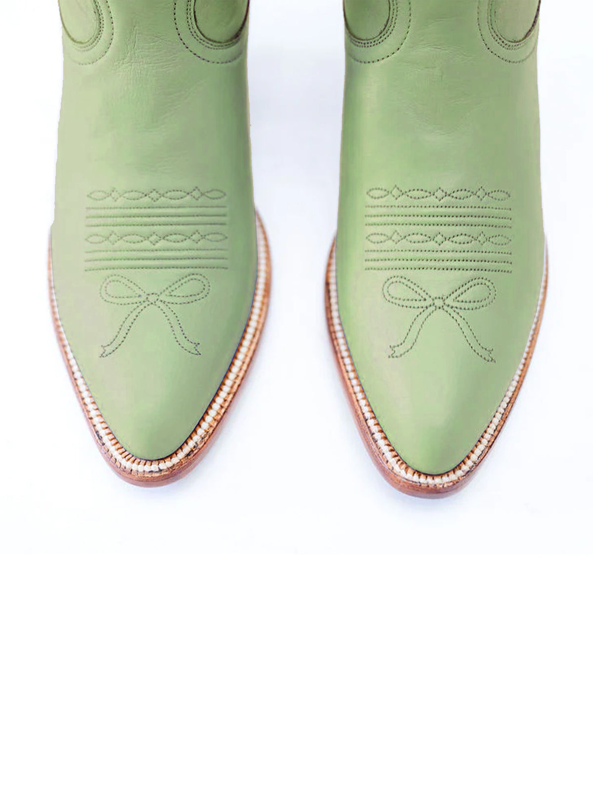 Leaves Embroidery Almond-Toe Wide Knee High Cowgirl Boots - Green