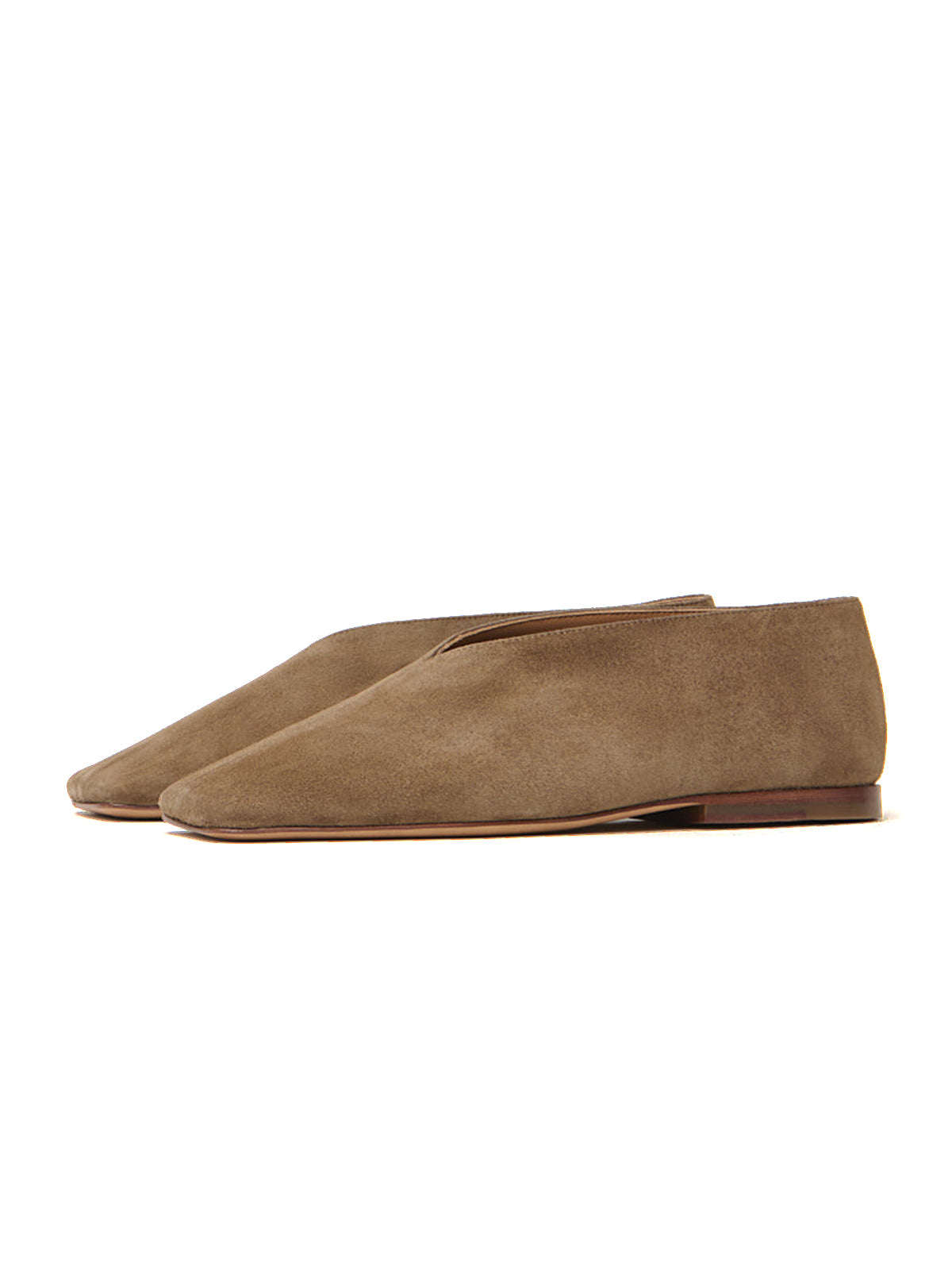 Camel Faux Suede Square-Toe Simple Slip-On Flats