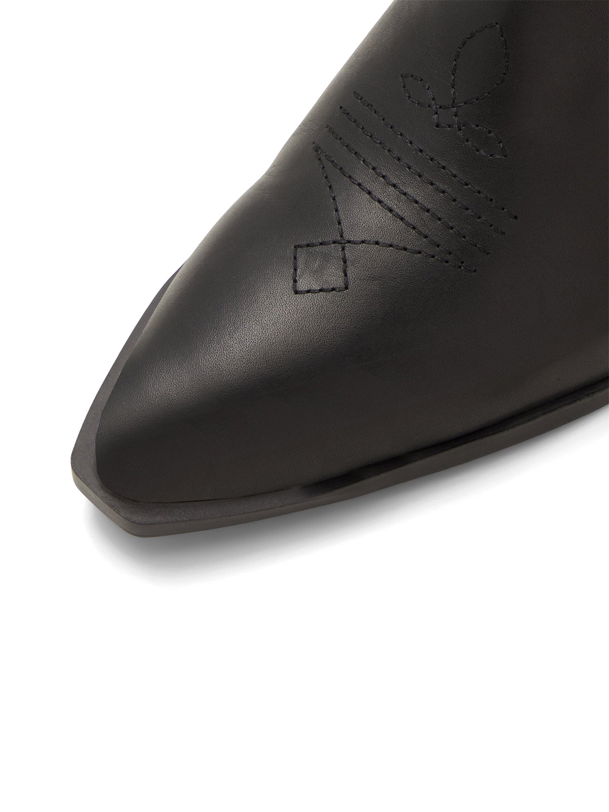 Black Almond-Toe Embroidery Ankle Cowgirl Boots