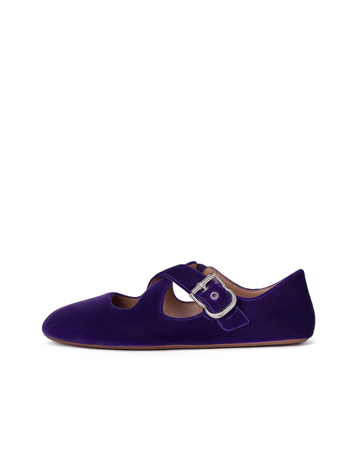 Purple Velvet Round-Toe Criss Cross Strap Ballet Flats