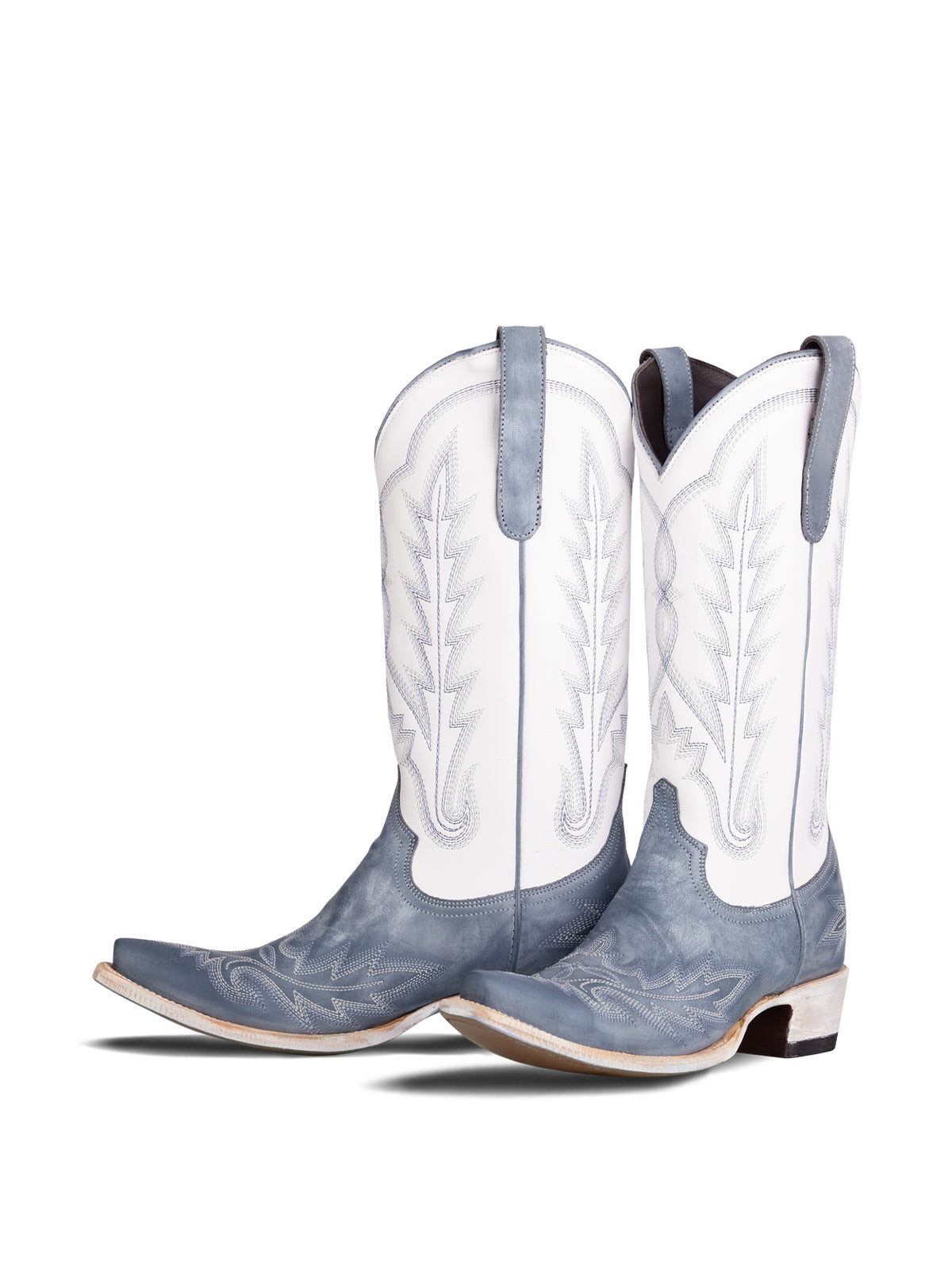 Contrast White And Dusty Blue Snip-Toe Chic Embroidery Mid Calf Cowgirl Boots