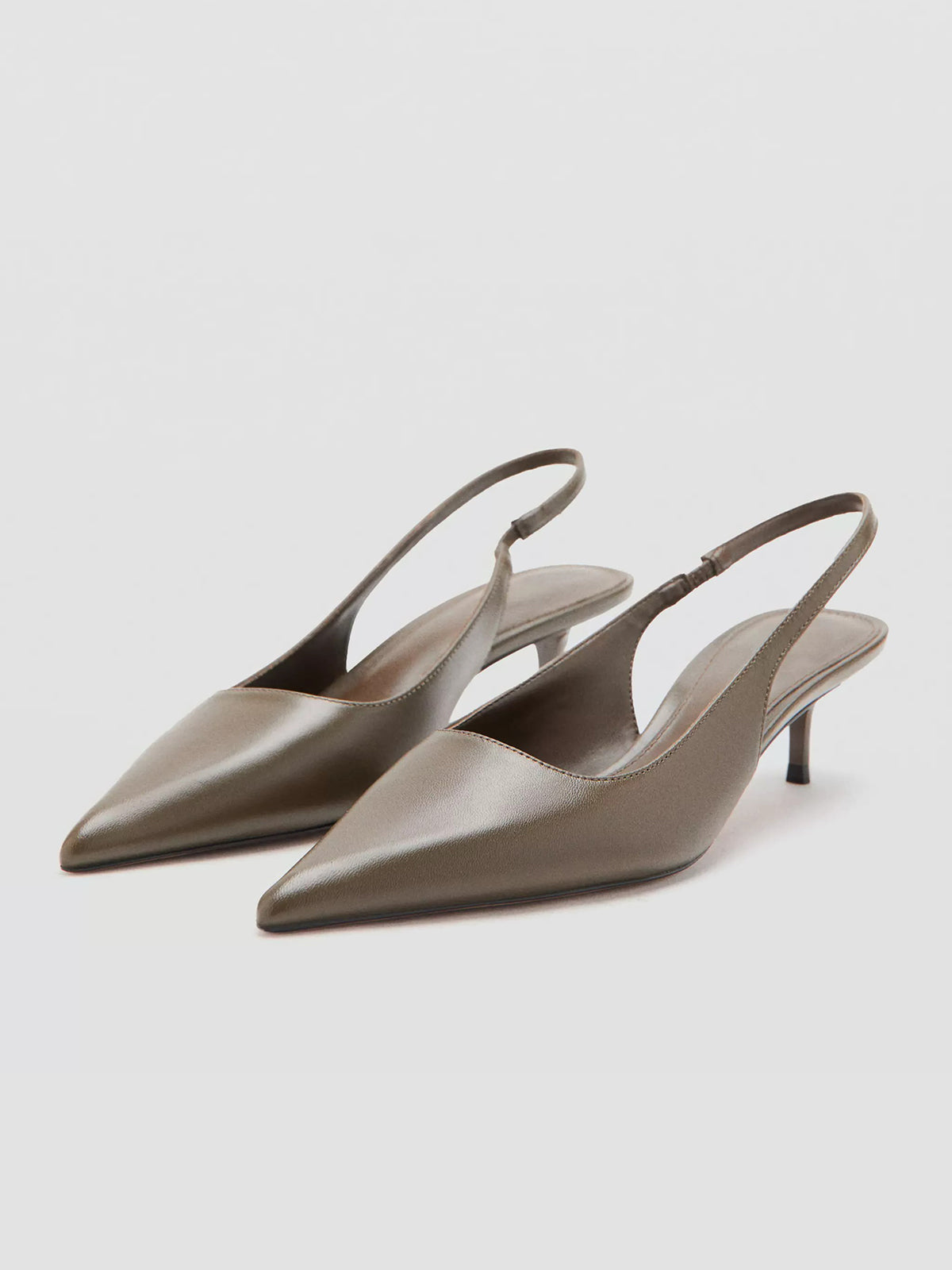Khaki Pointed-Toe Chic Back Strap Classic Kitten Heels