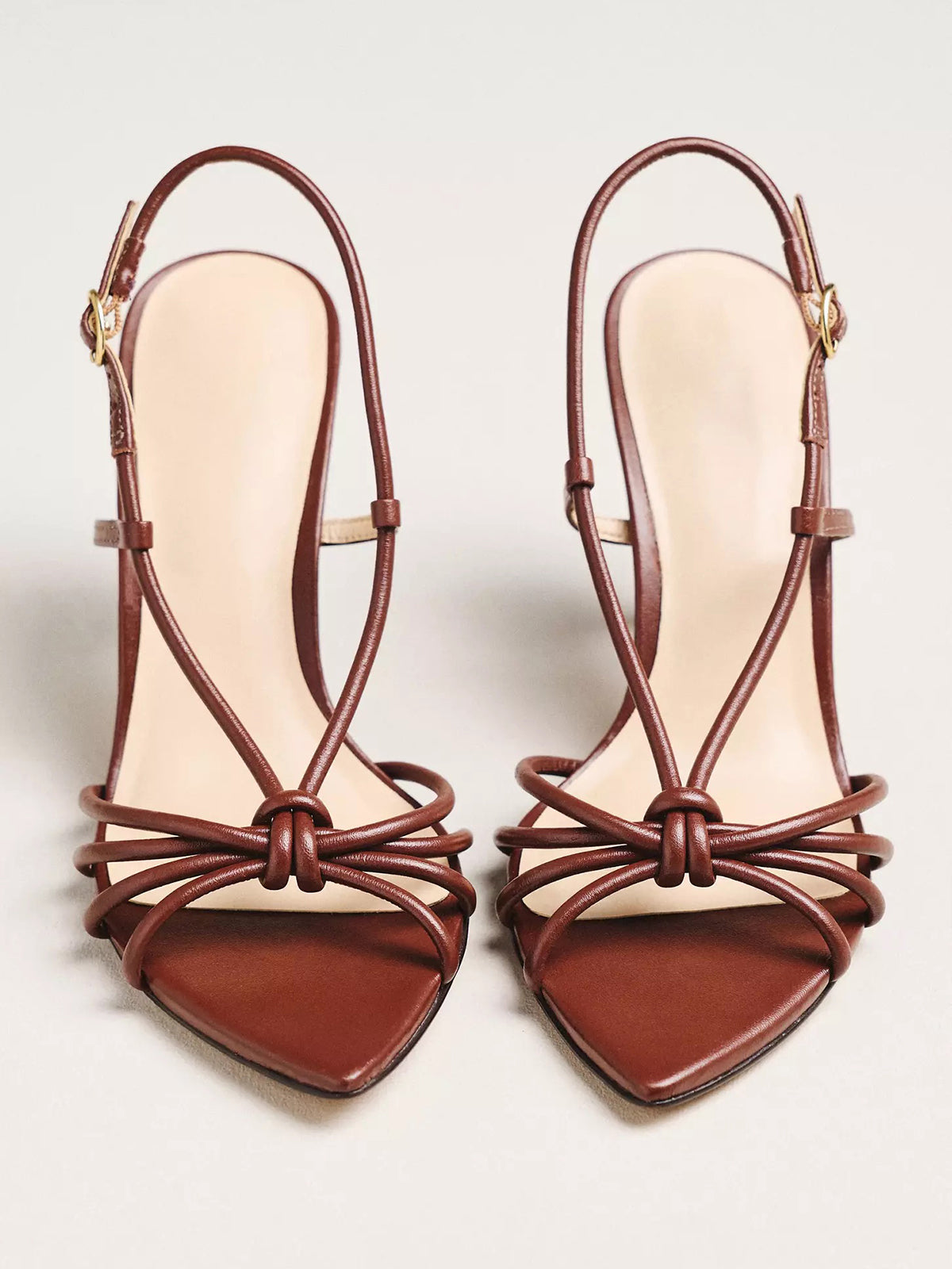 Pointed-Toe Strappy And Back Strap Chic High Heels - Chocolate