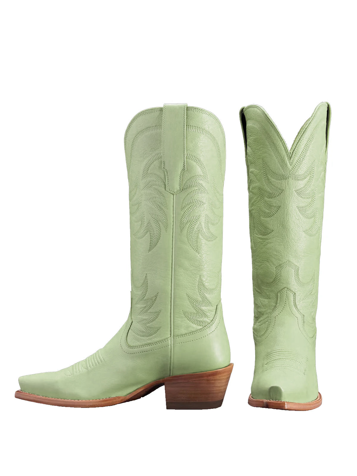 Grass Green Snip-Toe Embroidery Wide Calf Knee High Cowgirl Boots