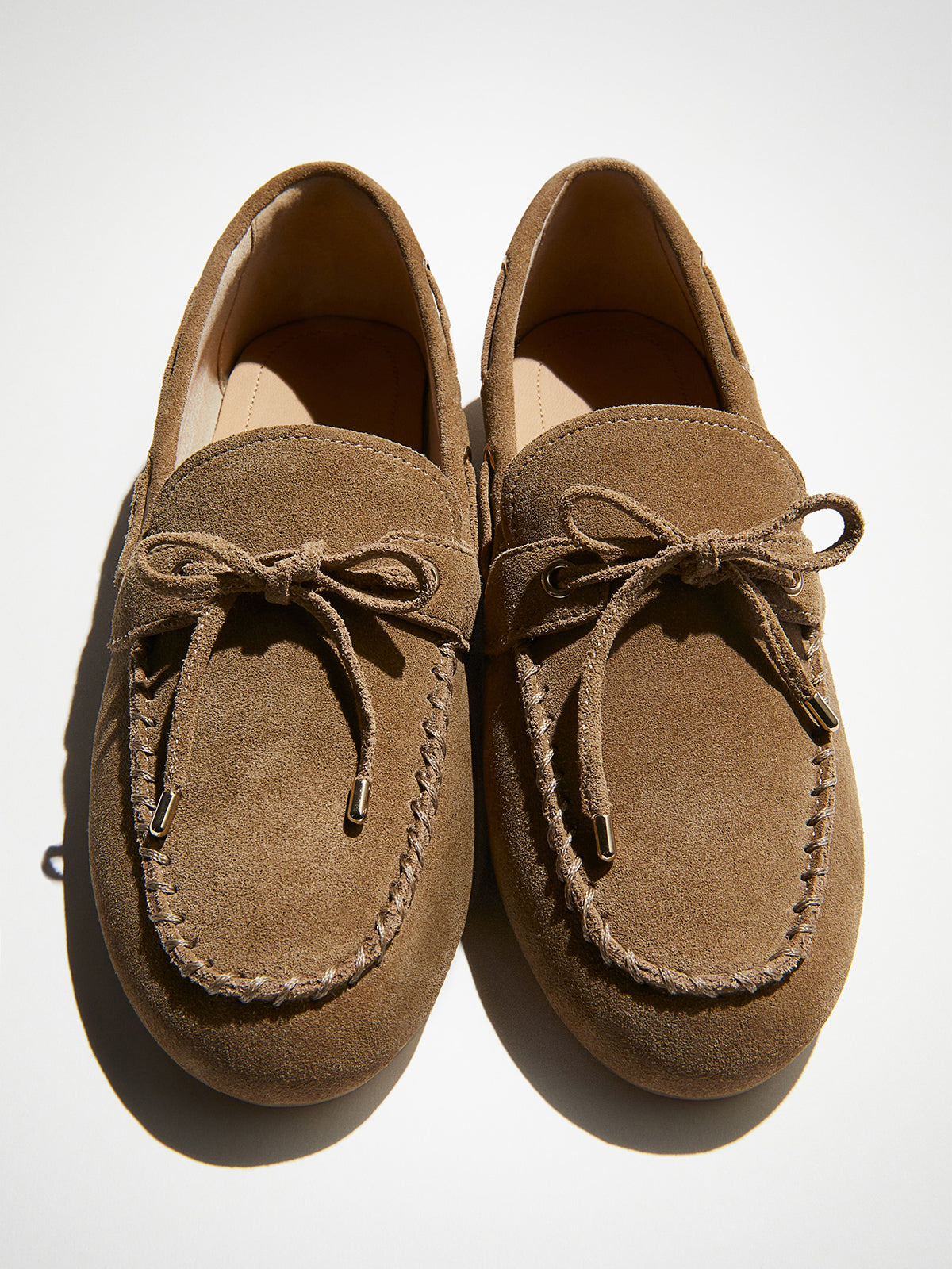 Brown Faux Suede Round-Toe Front Chic Bow Slip-On Flats