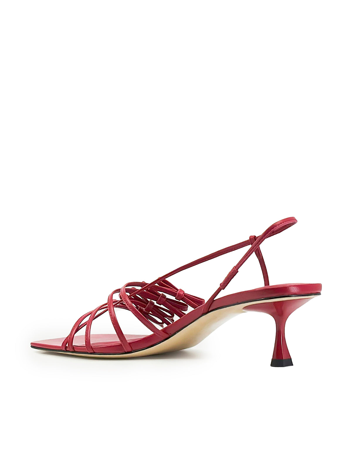 Red Square-Toe Multi-Straps With Bows Kitten Heels