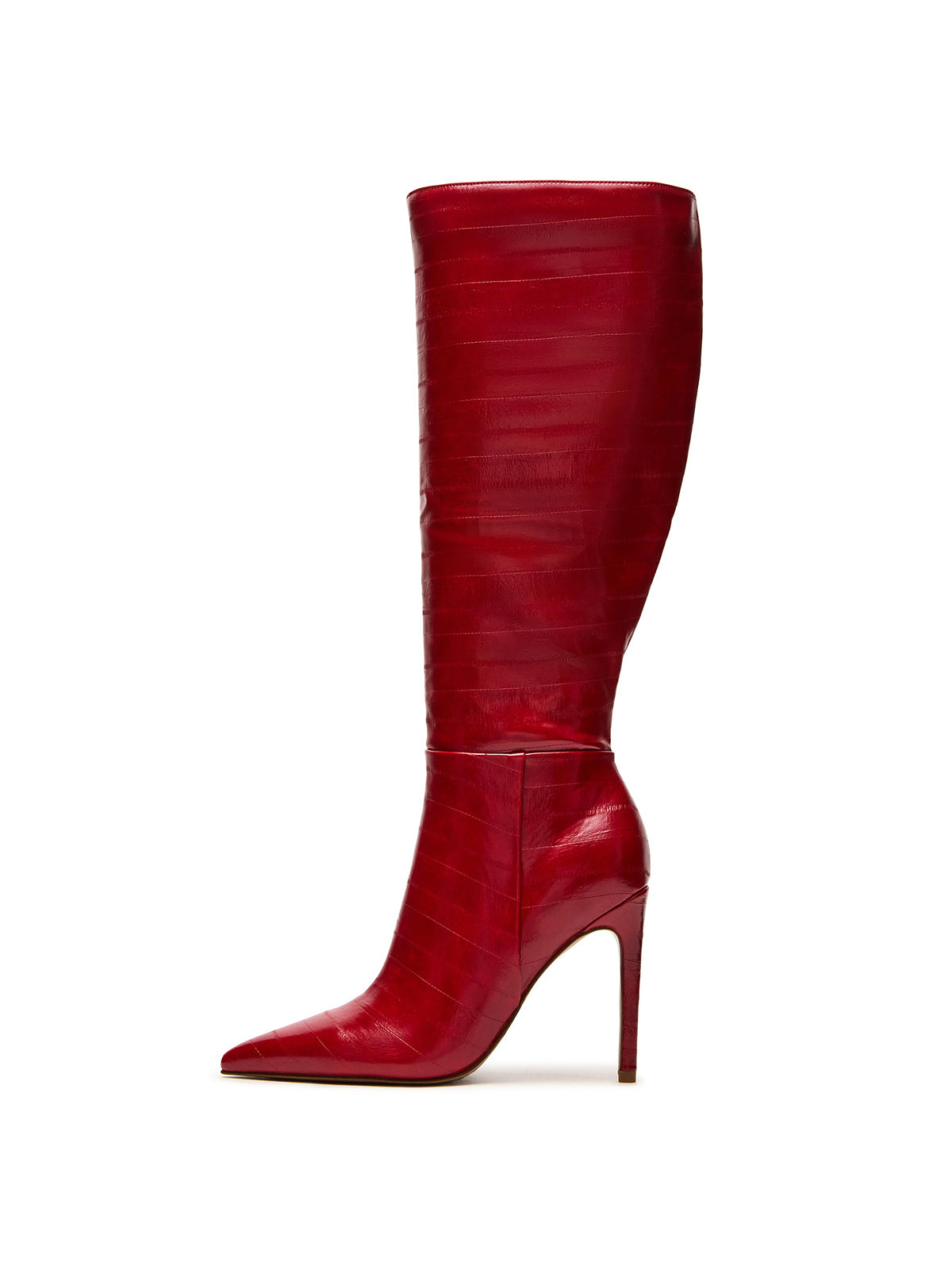 Red Eel Pattern Pointed-Toe Half-Zip Knee High Stiletto Boots