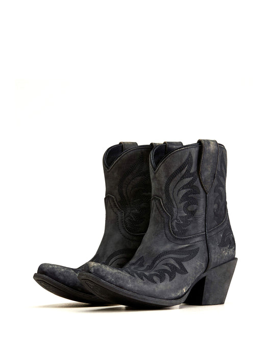 Black Stitch Almond-Toe Cowgirl Short Ankle Western Boots