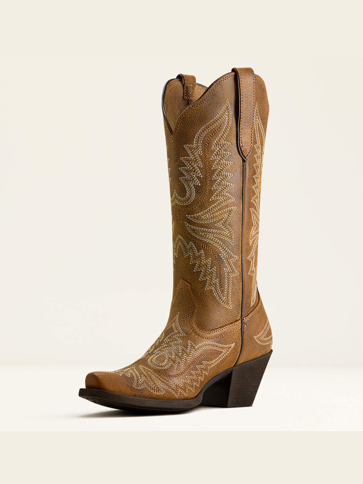 Brown Snip-Toe Western Embroidery Mid Calf Cowgirl Boots For Women