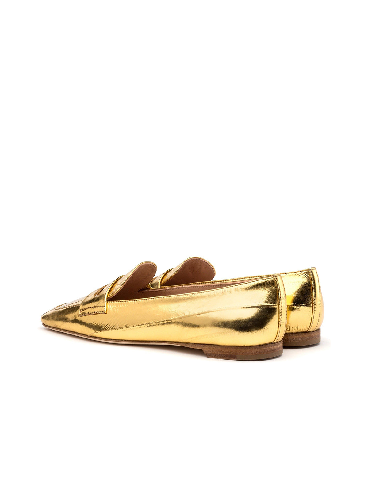 Metallic Gold Eel Pattern Square-Toe Slip-On Flats