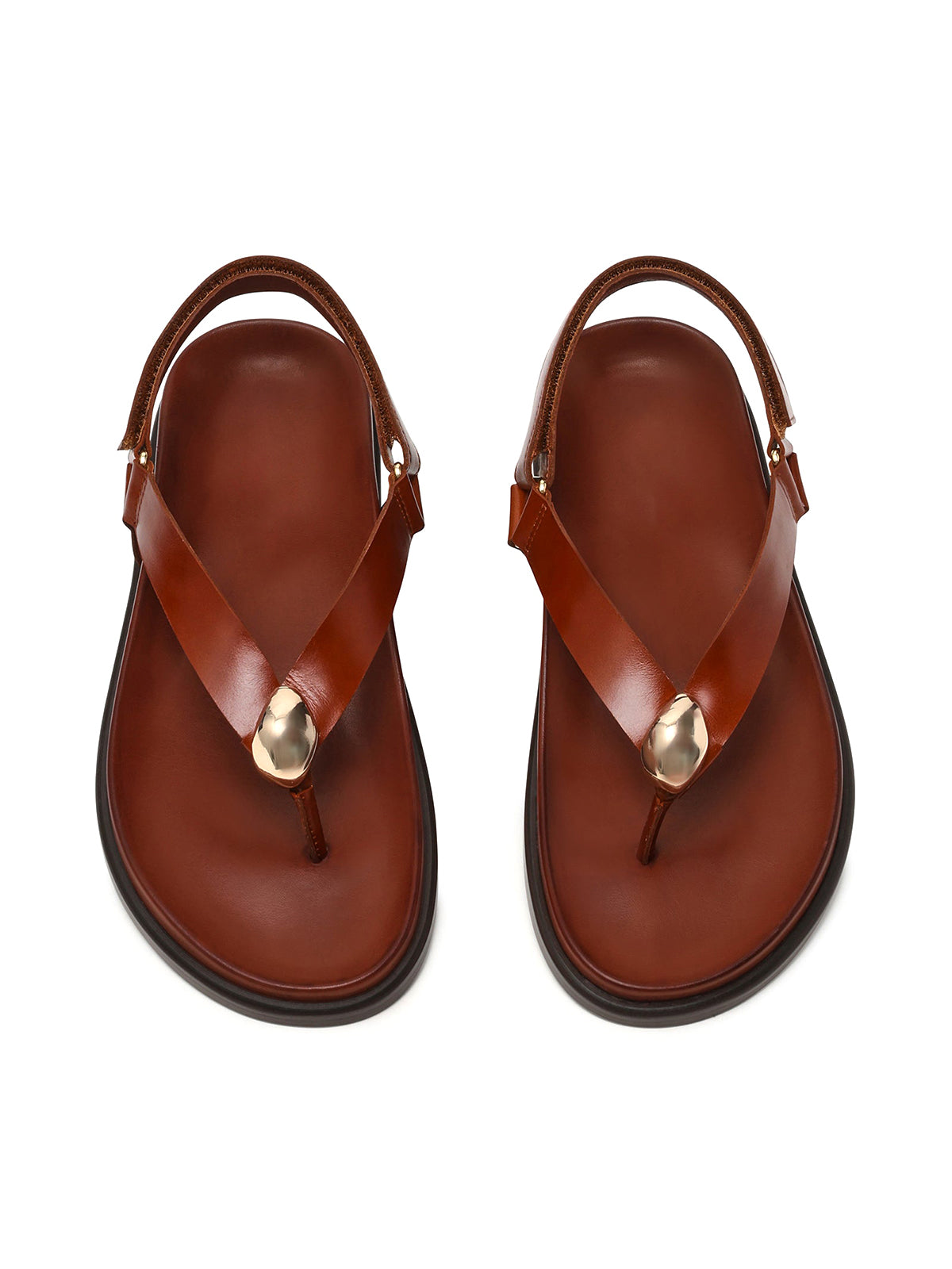 Brown Round-Toe Simple Slingback Flip-Flops Flats