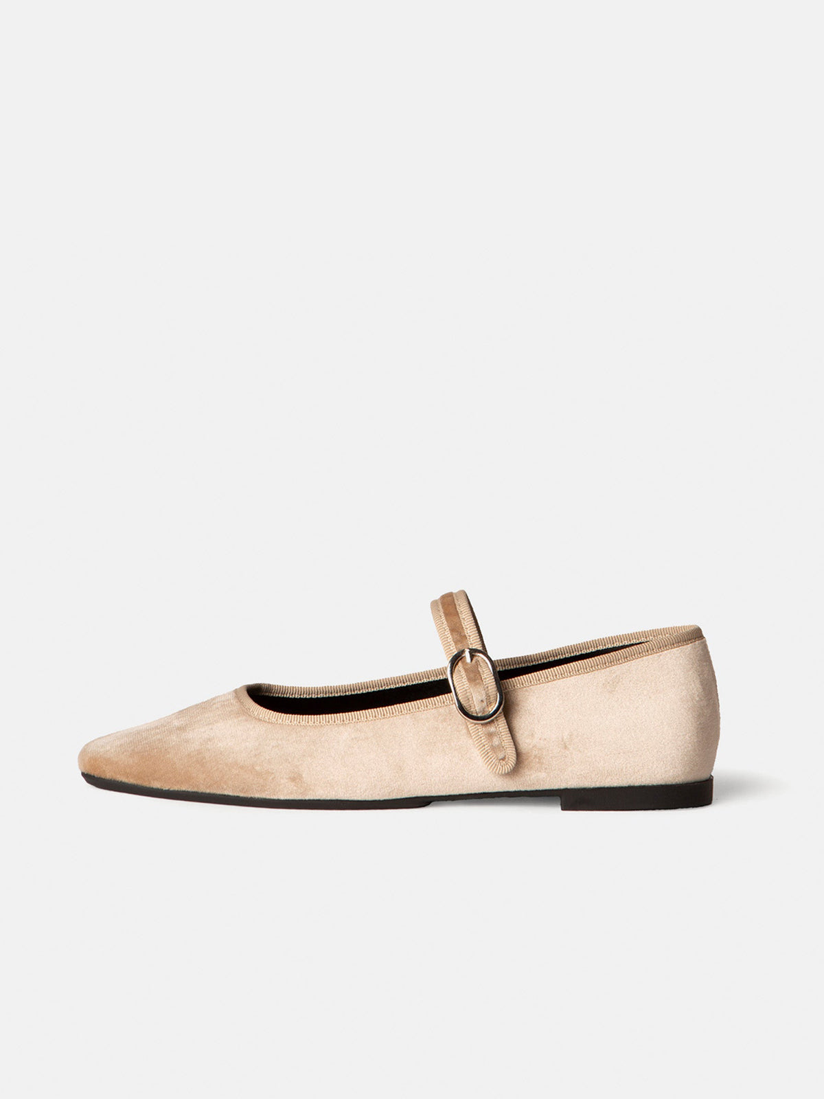 Ivory Velvet Square-Toe Classic Bridge Strap Ballet Flats