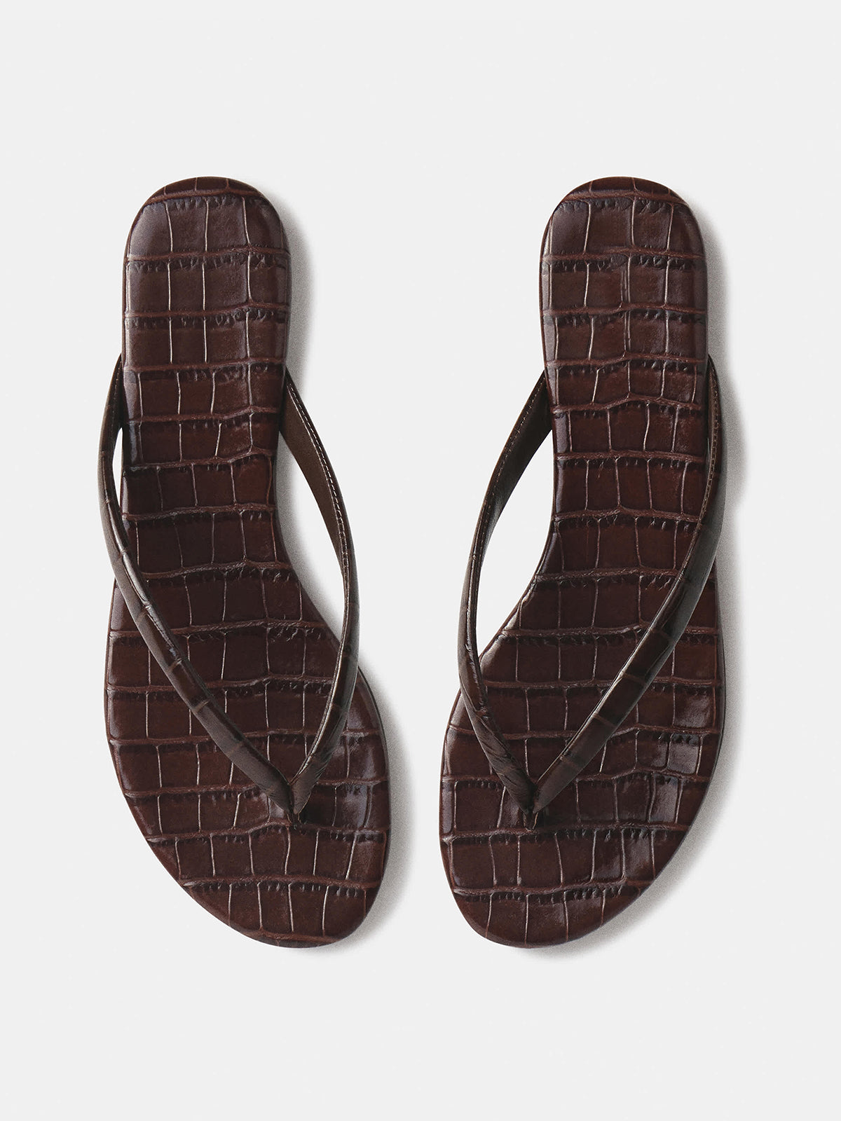 Chocolate Crocodile Pattern Round-Toe Flip-Flop Simple Sandals Flats