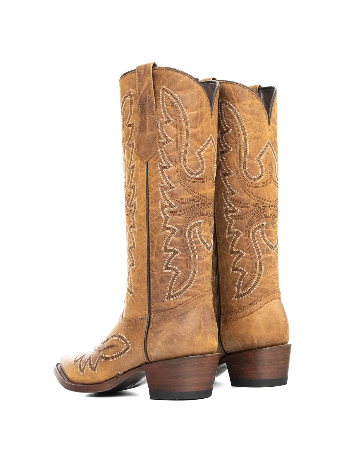 Snip-Toe Sleek Embroidery Mid Calf Cowgirl Boots For Woman - Camel