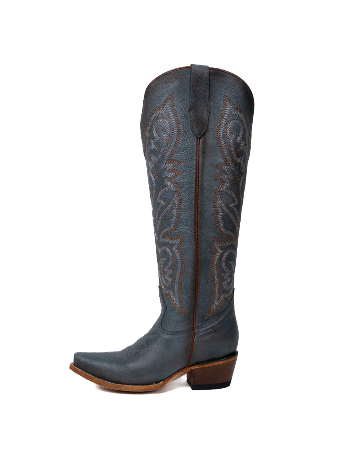 Snip-Toe Embroidery Half-Zip Tall Knee High Cowgirl Boots For Woman - Black